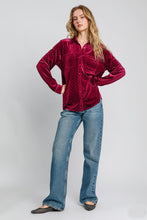 Load image into Gallery viewer, Umgee Beaded Velvet Button Down Top in Wine