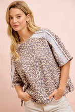 Load image into Gallery viewer, BiBi Leopard Terry Knit Side Detail Short Sleeves Top in Leopard