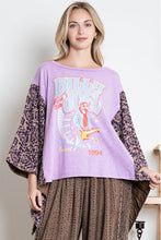 Load image into Gallery viewer, BlueVelvet Billy Joel Print Top with Mixed Print Sewn Poncho Sleeves in Lavender