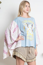 Load image into Gallery viewer, BlueVelvet Eagle Print Top with Mixed Print Sewn Poncho Sleeves in Light Blue