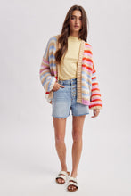 Load image into Gallery viewer, Wishlist Multi Stripe Sweater Cardigan in Red/Sky