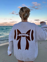 Load image into Gallery viewer, Embroidery Football Bows Sweatshirt in Pearl Gray