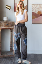 Load image into Gallery viewer, Oli & Hali Mineral Washed Denim Star Patched Joggers in Mocha
