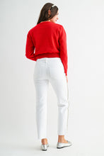 Load image into Gallery viewer, Mica Denim High Rise Rhinestone Embellished Straight Leg Jeans in Alabaster Snow