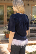 Load image into Gallery viewer, VOY Ostrich Feathered Hem Multi Color Jacquard Top in Multi