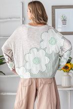 Load image into Gallery viewer, Oli & Hali Contrasting Color Top with Eyelet Lace Flower Patches in Tan