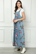Load image into Gallery viewer, Veveret Painted Floral Print Denim Jumpsuit in Medium Wash