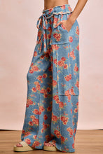 Load image into Gallery viewer, BiBi Floral Print Waffle Thermal Wide Leg Pants in Denim