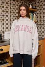 Load image into Gallery viewer, BucketList 'Arkansas' Embroidered Appliqué Sweatshirt in Heather Grey with Crimson Stripe