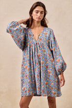 Load image into Gallery viewer, BiBi Washed Denim Floral Print Mini Dress in Denim