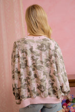 Load image into Gallery viewer, BiBi OVERSIZED Camouflage Printed Terry Cut Edge Detailed Sweatshirt in Blush/Light Olive