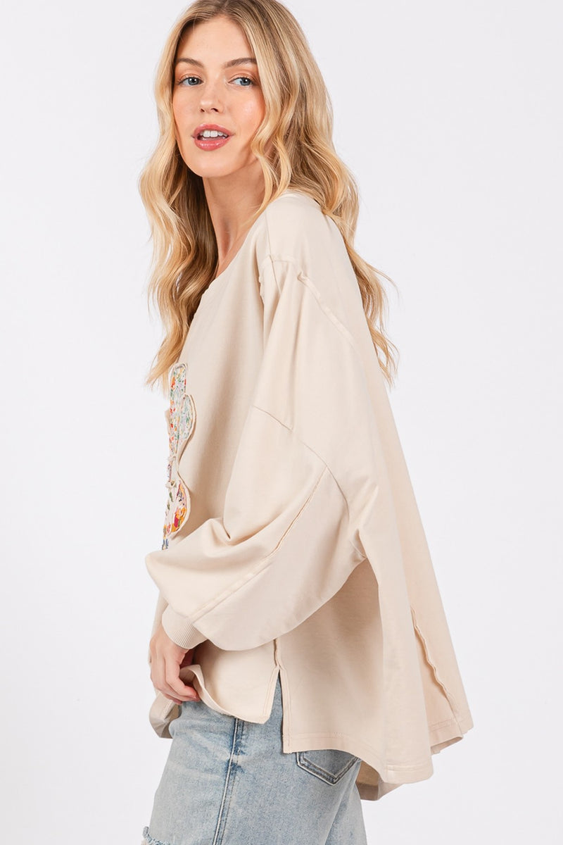 SAGE + FIG Daisy Patch Applique Long Sleeve Sweatshirt