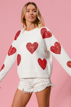 Load image into Gallery viewer, BiBi Valentine Knit Sweater with Sequin Hearts in Ivory/Red