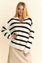 Load image into Gallery viewer, Davi & Dani Striped Loose Fit Collared Sweater in White