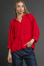 Load image into Gallery viewer, Umgee Solid Color Linen Blend Boho Top in Red