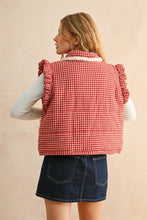 Load image into Gallery viewer, Miou Muse Gingham Vest with Sherpa Details in Red