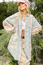 Load image into Gallery viewer, POL Floral Print Frayed Texture Button Down Shacket in Denim Shacket POL Clothing