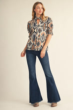 Load image into Gallery viewer, Jodifl Smocking Detail Boho Print Blouse in Black/Grey