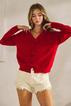 Load image into Gallery viewer, LovLov Solid Color Knit Cardigan with Bow Front Details in Red