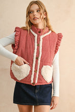 Load image into Gallery viewer, Miou Muse Gingham Vest with Sherpa Details in Red