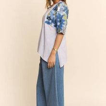 Load image into Gallery viewer, Davi & Dani Knit Top with Sequin Floral Sleeves in Light Blue