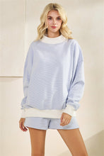 Load image into Gallery viewer, Veveret Mock Neck Striped Sweatshirt in Blue