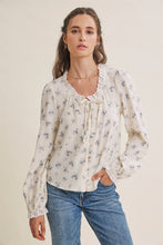 Load image into Gallery viewer, In February Floral Cotton Gauze Blouse in Dusty Blue