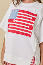 Load image into Gallery viewer, Main Strip OVERSIZED American Flag Patchwork Terry Knit Top in White