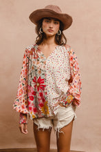 Load image into Gallery viewer, BiBi Mix n Match Floral and Abstract Print Peasant Top in Rose Mix