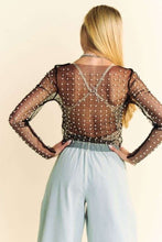 Load image into Gallery viewer, Davi & Dani Sheer Mesh Pearl and Stone Embellished Top in Black
