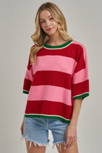Load image into Gallery viewer, BON Christmas Wide Stripe Loose Fit Sweater in Red/Pink