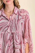 Load image into Gallery viewer, Umgee Marble Print Collared Button Up Shirt in Dusty Rose