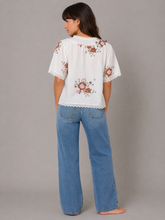 Load image into Gallery viewer, Jodifl Vintage Floral Embroidered Front Tie Closure Top in White