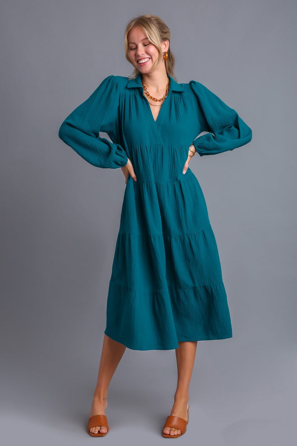 Umgee Gauze Tiered Maxi Dress in Teal Green ON ORDER Dresses Umgee   