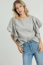Load image into Gallery viewer, Umgee Striped Ruffled Sleeve Top in Black