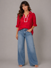 Load image into Gallery viewer, Jodifl 3D Floral Woven Top in Red