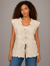Load image into Gallery viewer, Easel Embroidered Checkered Pattern Smocked Top in Natural