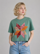 Load image into Gallery viewer, Poppy & Pine Bandana Pinwheel Cropped Tee in Sage
