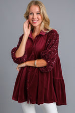 Load image into Gallery viewer, Umgee Velvet Tunic Top with Sequin Contrast in Wine