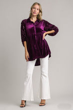 Load image into Gallery viewer, Umgee Velvet Tunic Dress with Sequin Contrast in Eggplant Dresses Umgee