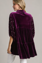 Load image into Gallery viewer, Umgee Velvet Tunic Dress with Sequin Contrast in Eggplant Dresses Umgee