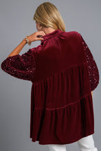 Load image into Gallery viewer, Umgee Velvet Tunic Top with Sequin Contrast in Wine