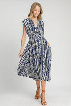 Load image into Gallery viewer, Umgee Mixed Print Sleeveless Midi Dress in Navy