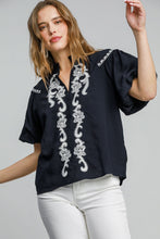 Load image into Gallery viewer, Umgee Solid Color Top with Embroidery in Navy