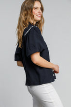 Load image into Gallery viewer, Umgee Solid Color Top with Embroidery in Navy