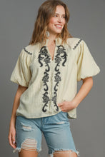 Load image into Gallery viewer, Umgee Solid Color Top with Embroidery in Natural