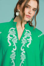 Load image into Gallery viewer, Umgee Solid Color Top with Embroidery in Kelly Green