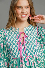 Load image into Gallery viewer, Umgee Boho Chic Mixed Print Mini Dress in Emerald Mix