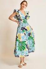 Load image into Gallery viewer, Umgee Vibrant Floral Print Midi Dress in Green/Blue