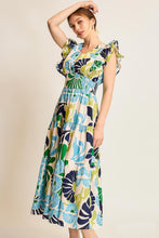 Load image into Gallery viewer, Umgee Vibrant Floral Print Midi Dress in Green/Blue